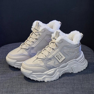 Xajzpa Fashion Platform Sneakers for Women Winter Thick Bottom Lace Up Walking Shoes Ladies Comfort Non Slip Sports Warm Cotton Shoes